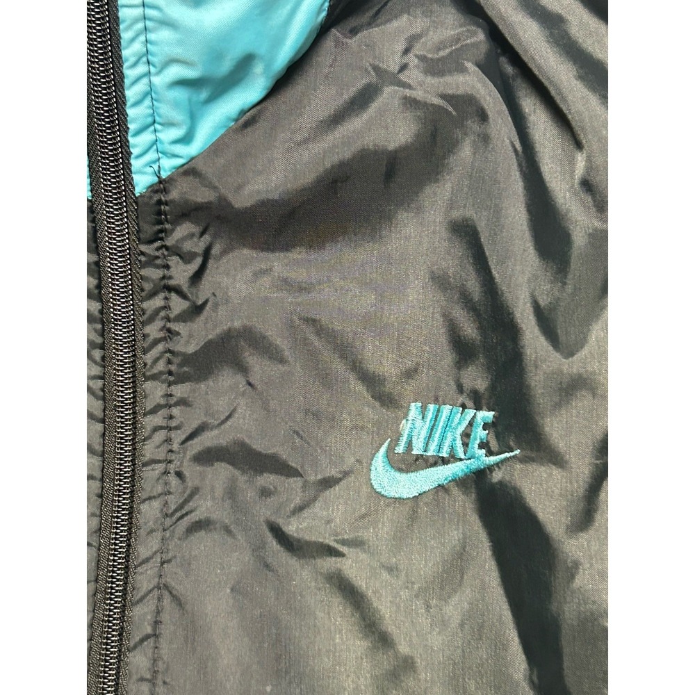Vintage Nike Windbreaker Jacket No Hood Black Blue Swoosh Full Zip up Rare 614 - Picture 3 of 6